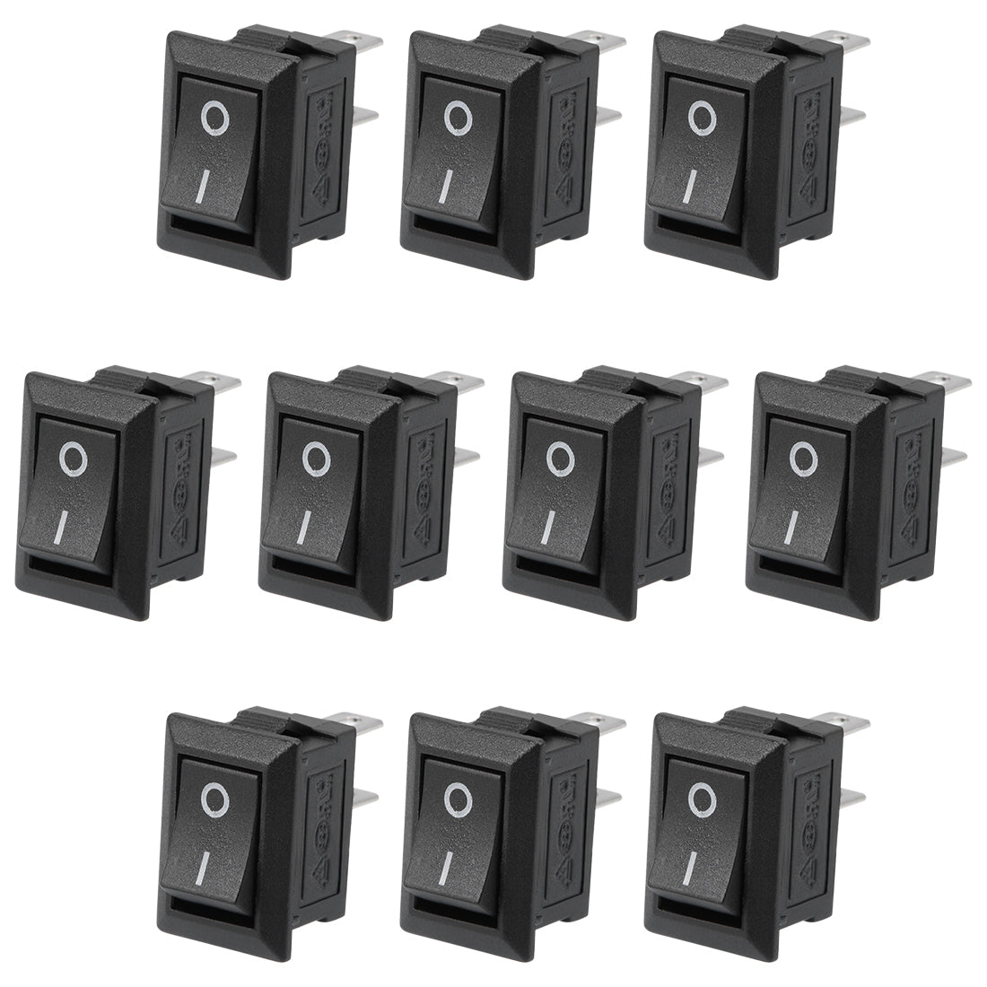 uxcell Uxcell AC 125V/6A 250V/3A SPST 2 Terminal 2 Position On/Off Boat Rocker Switch Black 10PCS