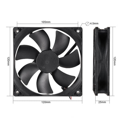 Harfington Uxcell Cooling Fan 120mm x 120mm x 25mm 12025MS DC 12V 0.3A Long Life Sleeve Bearings