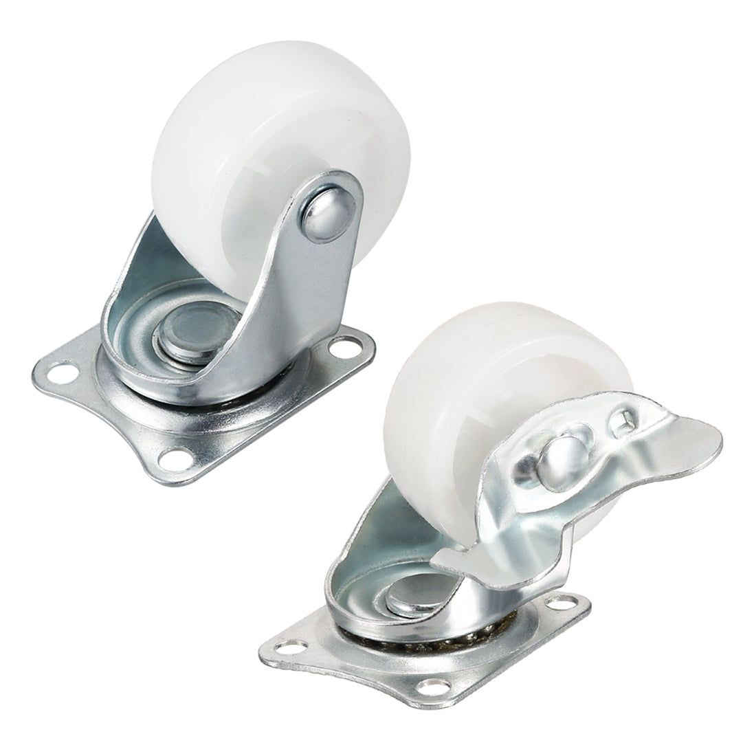 uxcell Uxcell Swivel Casters 1.5 Inch Nylon Top Plate Mounted Caster Wheels White 44lb Capacity 4 Pcs (2 Pcs w Brake, 2 Pcs no Brake)