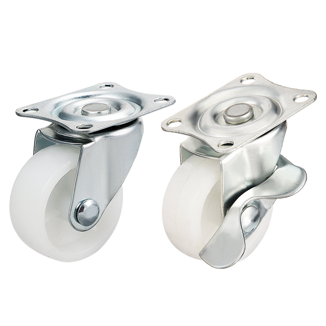 uxcell Uxcell Swivel Casters 1.5 Inch Nylon Top Plate Mounted Caster Wheels White 44lb Capacity 4 Pcs (2 Pcs w Brake, 2 Pcs no Brake)