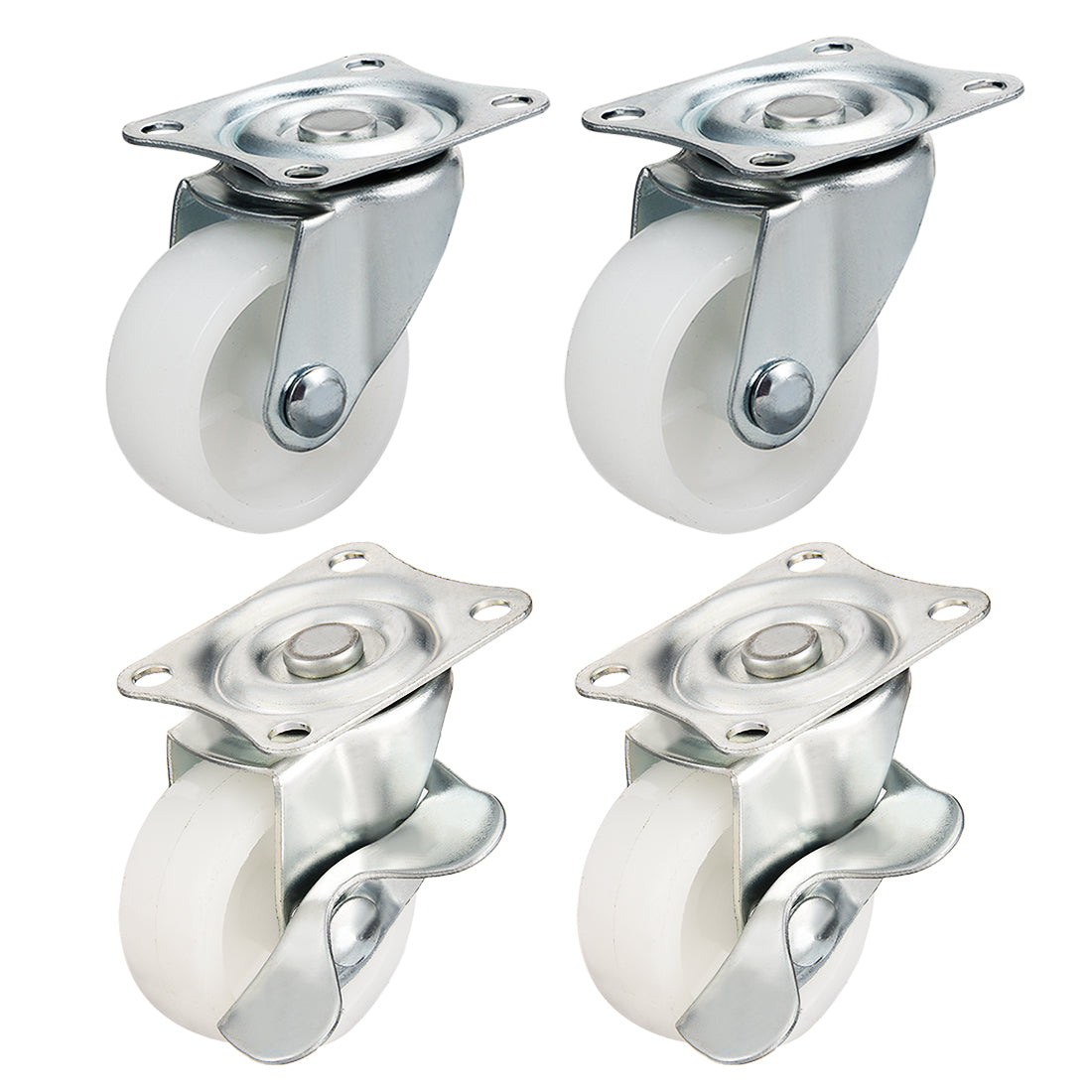 uxcell Uxcell Swivel Casters 1.5 Inch Nylon Top Plate Mounted Caster Wheels White 44lb Capacity 4 Pcs (2 Pcs w Brake, 2 Pcs no Brake)