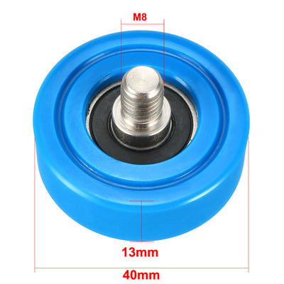 Harfington Uxcell 2pcs 40x13x1mm Roller Idler Bearing Pulley Sliding Conveyor Wheel Threaded Rod M8*10 Blue