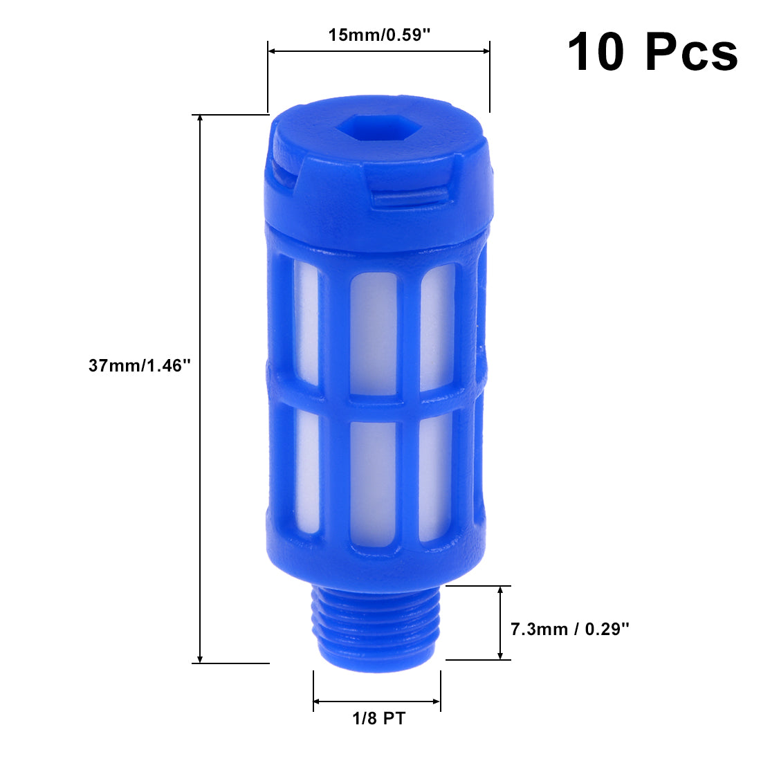 uxcell Uxcell 10 Stücke plastische Pneumatische Endschalldämpfer Schalldämpfer 1/8 PT Blau