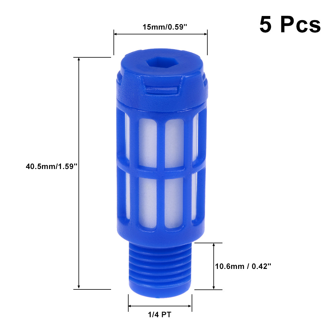 uxcell Uxcell 5 Stücke plastische Pneumatische Endschalldämpfer Schalldämpfer 1/4 PT Blau DE de