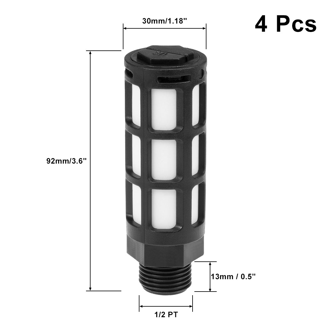 uxcell Uxcell 4 Stücke plastische Pneumatische Endschalldämpfer Schalldämpfer 1/2 PT Schwarz