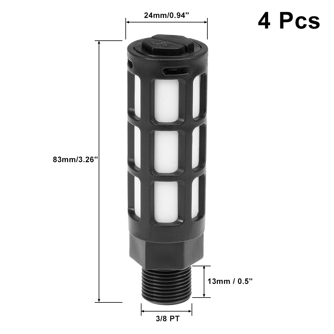 uxcell Uxcell 4 Stücke plastische Pneumatische Endschalldämpfer Schalldämpfer 3/8 PT Schwarz DE de