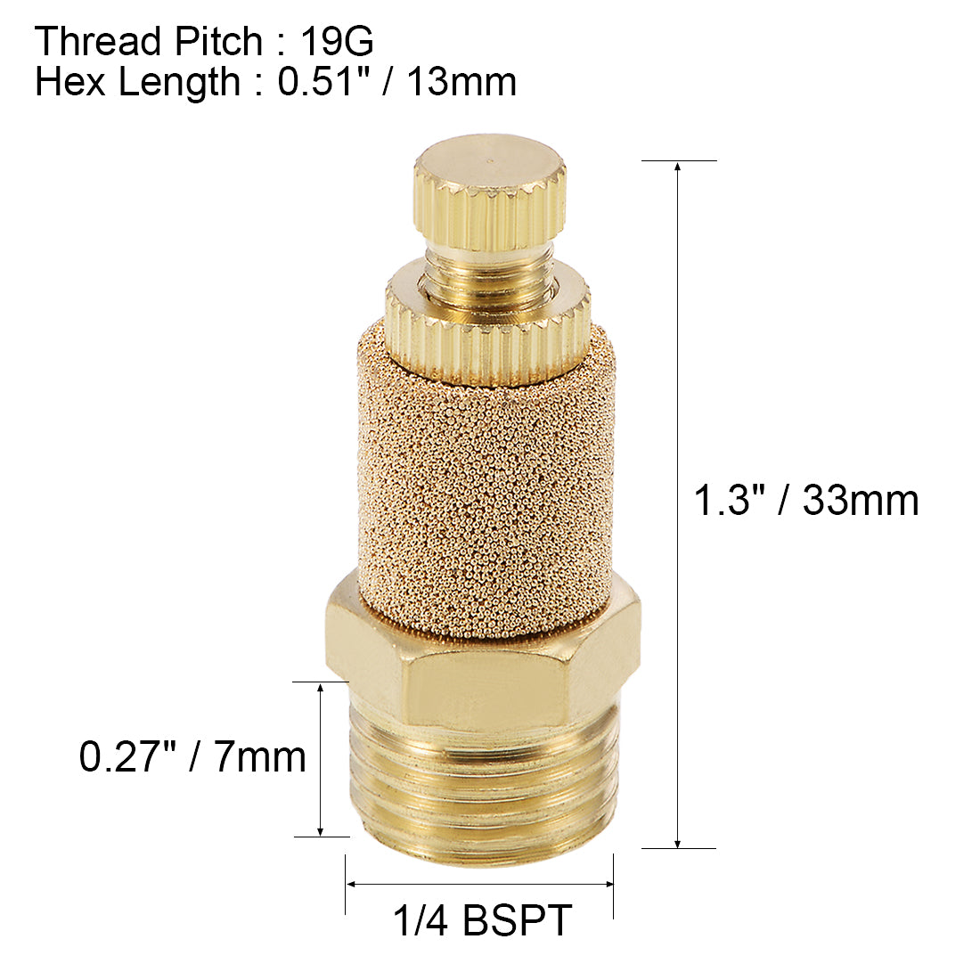 uxcell Uxcell Top Adjustable Pneumatic Air Exhaust Silencer Muffler Copper 1/4 BSPT Gold Tone 2pcs