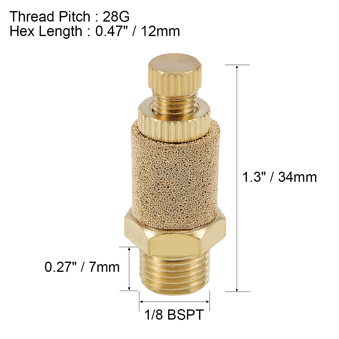 uxcell Uxcell Top Adjustable Pneumatic Air Exhaust Silencer Muffler Copper 1/8 BSPT Gold Tone 1pcs