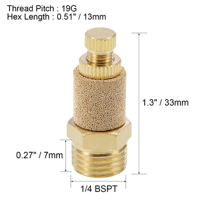 Harfington Uxcell Top Adjustable Pneumatic Air Exhaust Silencer Muffler Copper 1/4 BSPT Gold Tone 4pcs