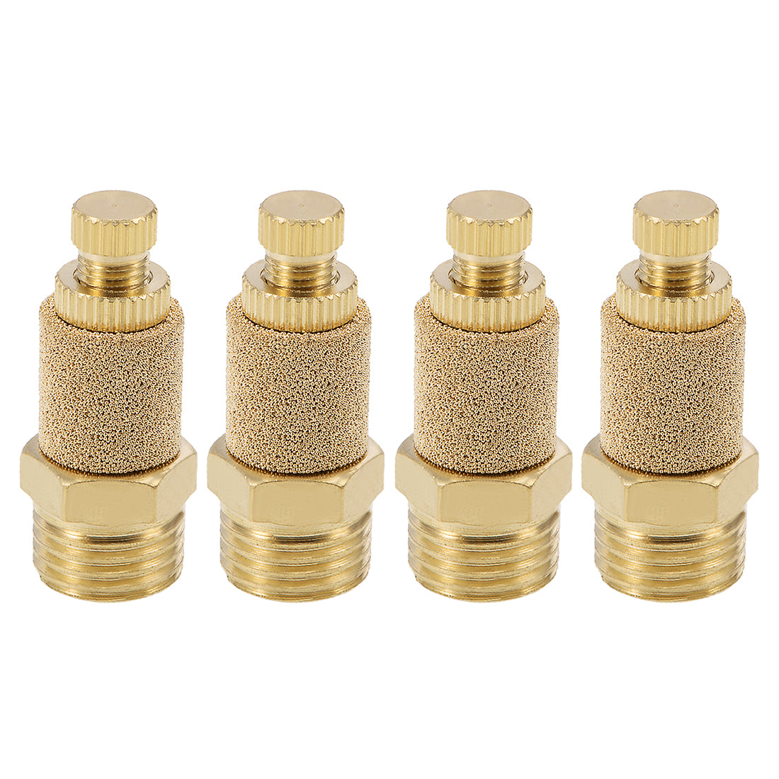 uxcell Uxcell Top Adjustable Pneumatic Air Exhaust Silencer Muffler Copper 1/4 BSPT Gold Tone 4pcs