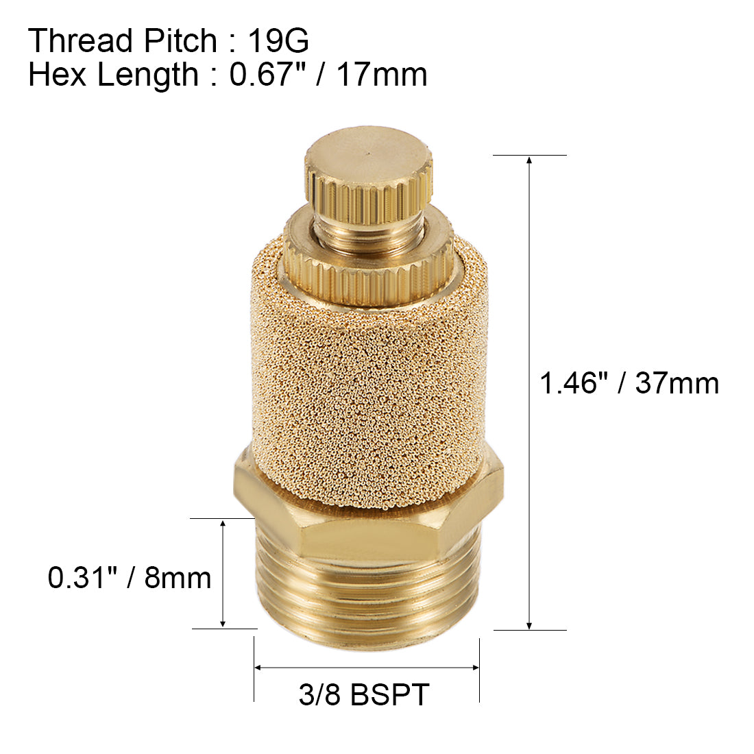 uxcell Uxcell Top Adjustable Pneumatic Air Exhaust Silencer Muffler Copper 3/8 BSPT Gold Tone 2pcs