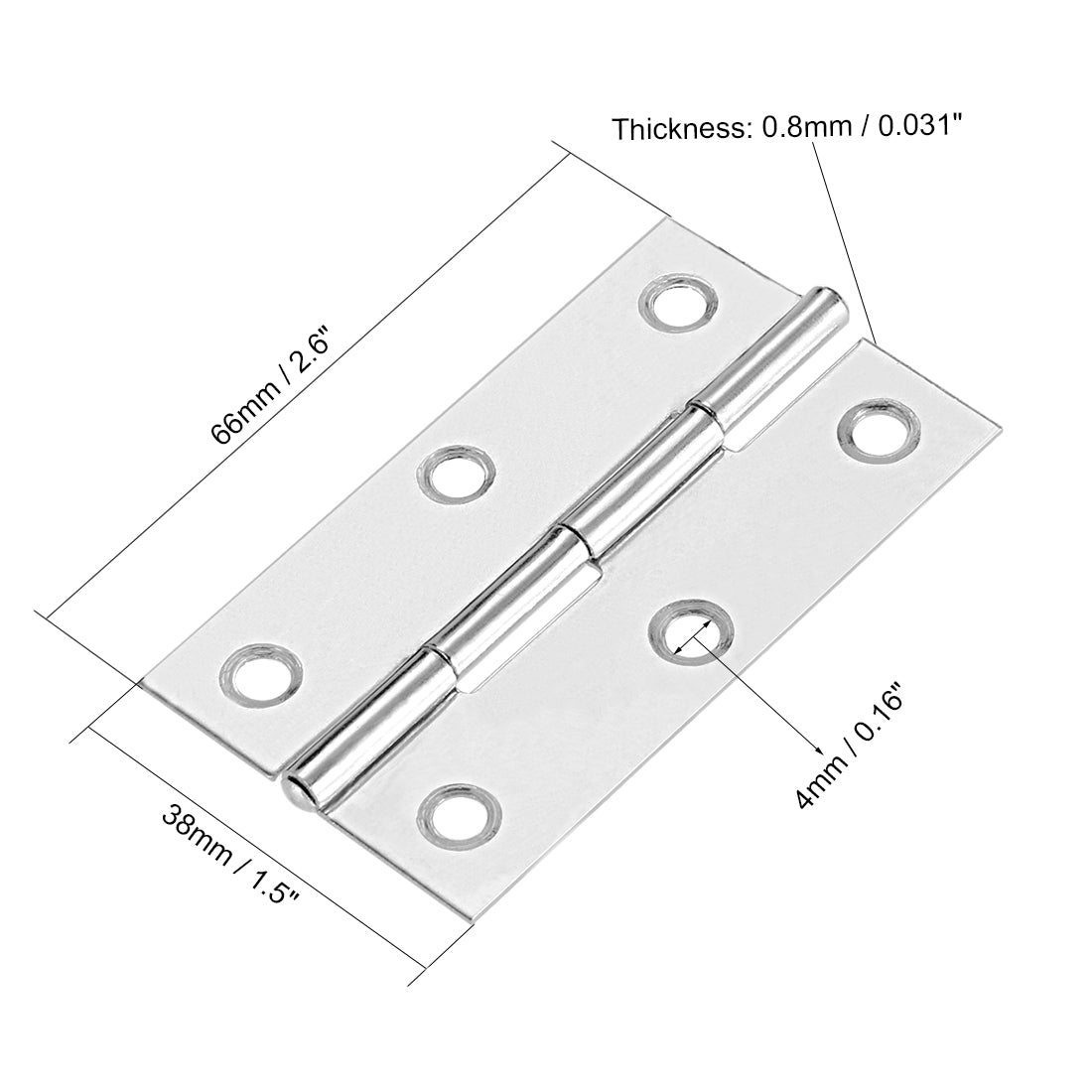 uxcell Uxcell 2.6"  Hinge Silver Door Cabinet Hinges Fittings Brushed Chrome Plain 4pcs