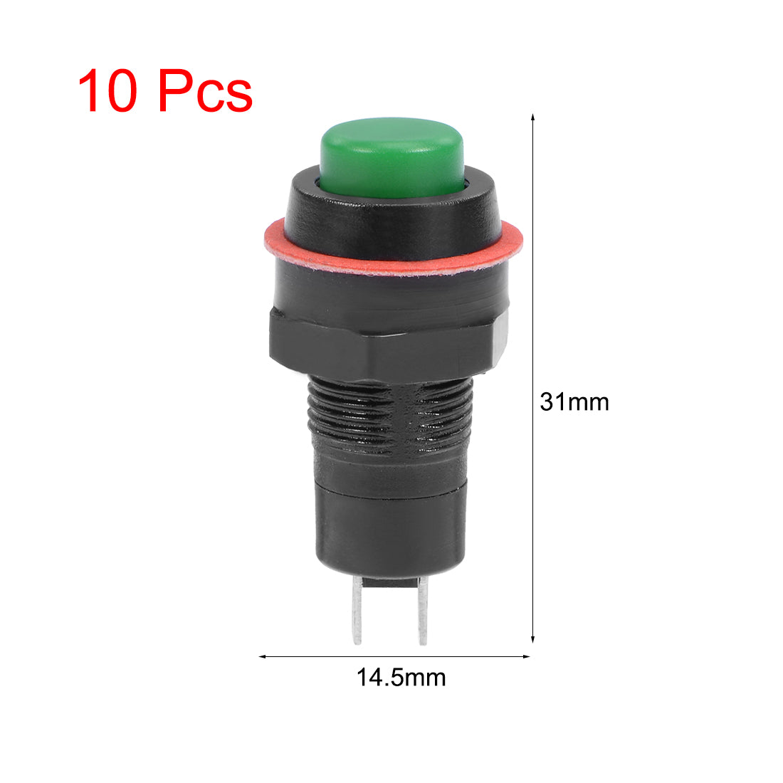 uxcell Uxcell 10pcs 10mm Latching Type Mini Push Button Switch Green Round Button SPST NO