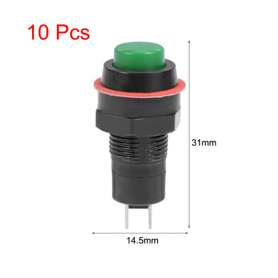 Harfington Uxcell 10pcs 10mm Latching Type Mini Push Button Switch Green Round Button SPST NO