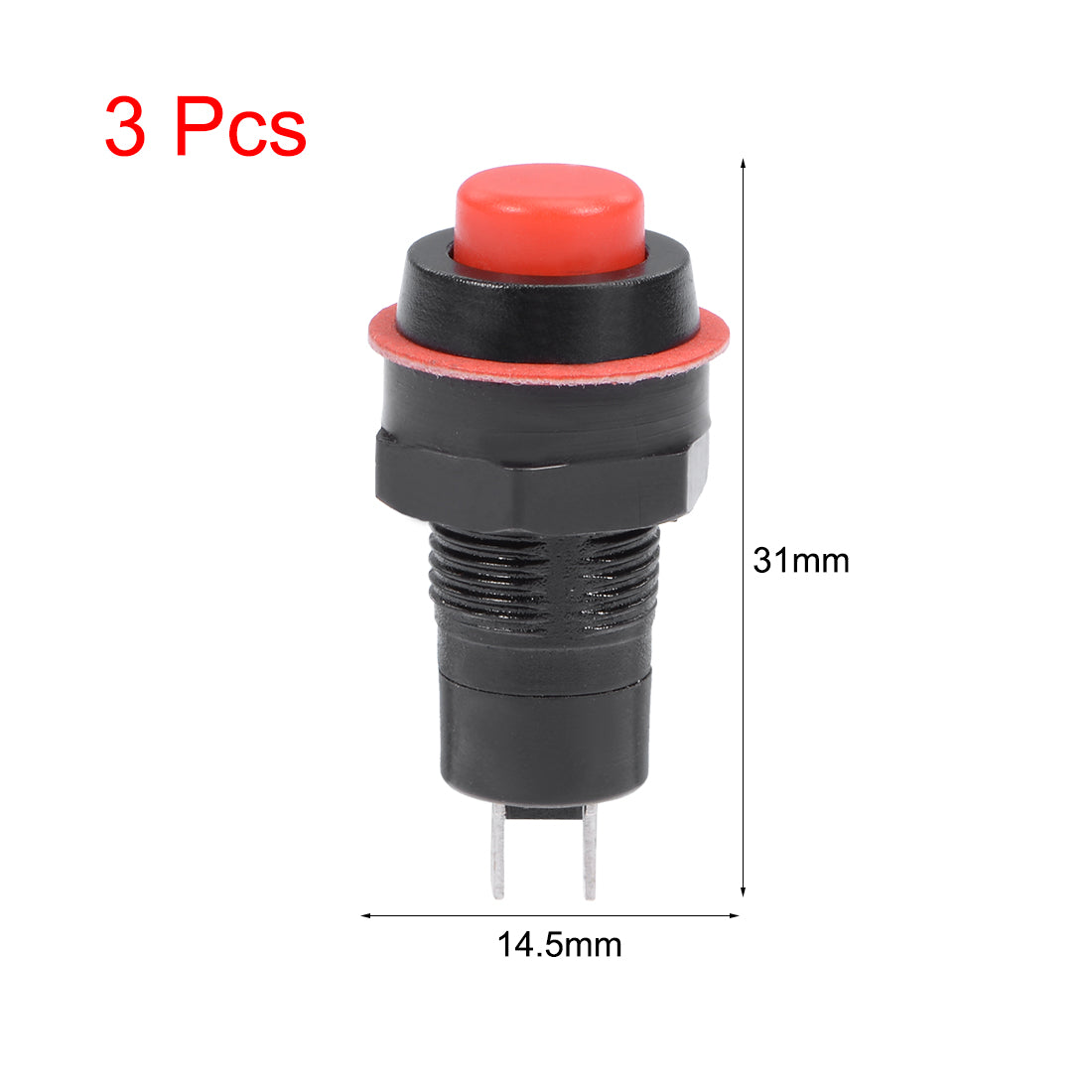 uxcell Uxcell 3pcs 10mm Latching Type Mini Push Button Switch Red Round Button SPST NO