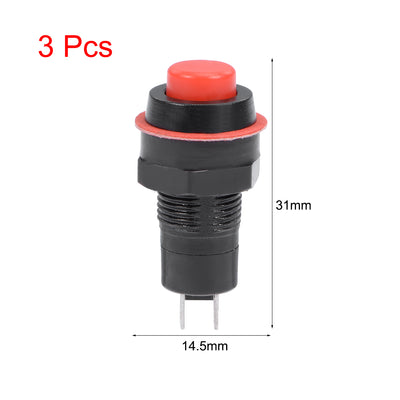 Harfington Uxcell 3pcs 10mm Latching Type Mini Push Button Switch Red Round Button SPST NO