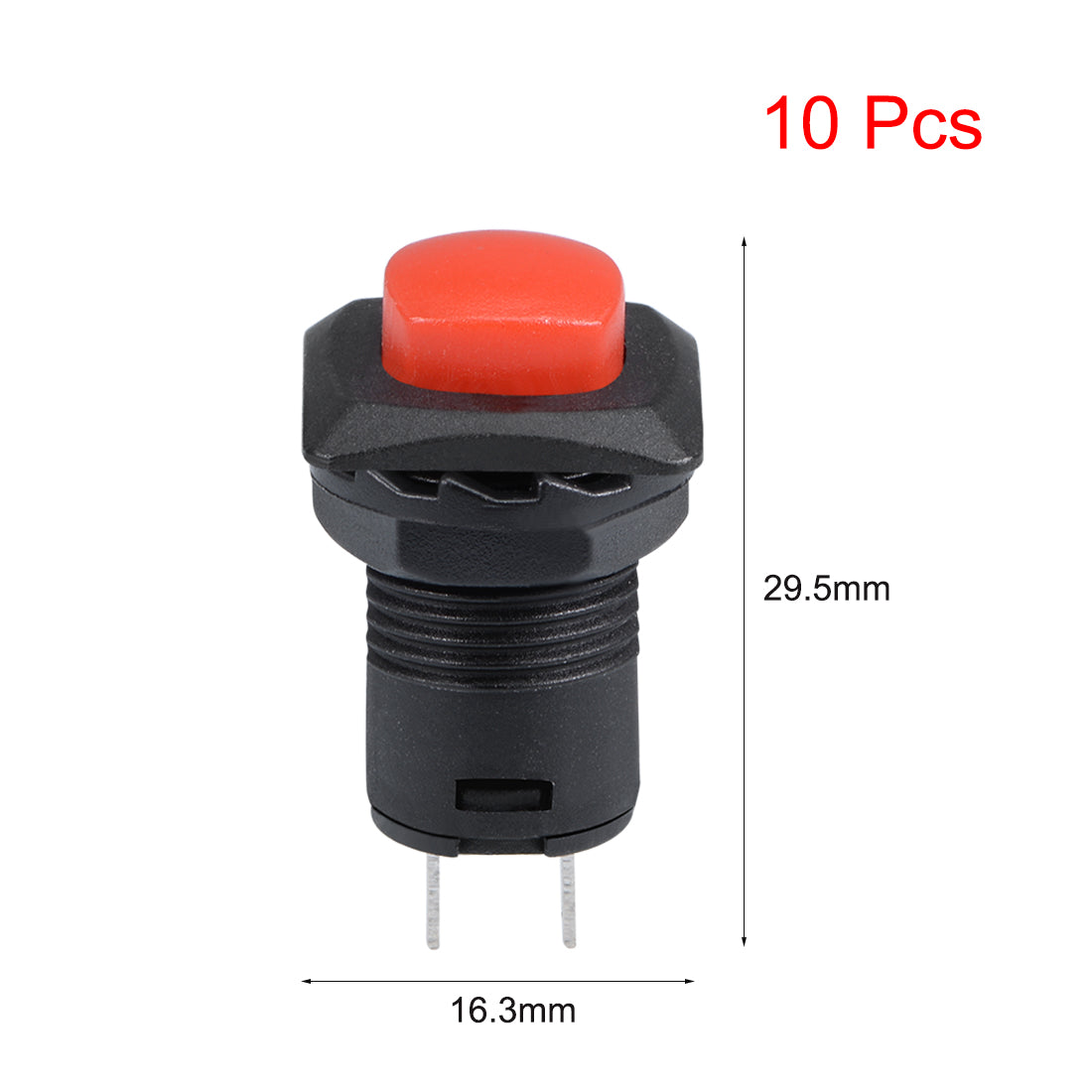 uxcell Uxcell 10pcs 12mm Latching Type 2 Terminals Mini Push Button Switch Red Button SPST NO