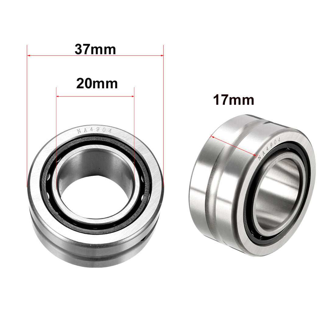 uxcell Uxcell Needle Roller Bearing, With Inner Race, Oil Hole, Open End, Steel Cage, Metric