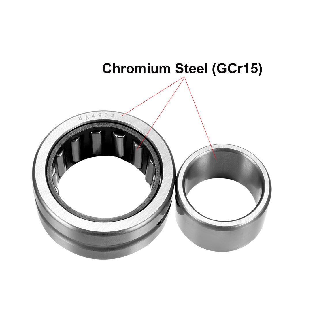 uxcell Uxcell Needle Roller Bearing, With Inner Race, Oil Hole, Open End, Steel Cage, Metric