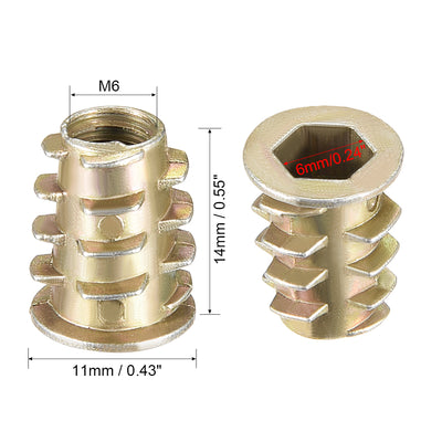 Harfington Uxcell Threaded Insert Nuts Zinc Alloy Hex Socket M6 Internal Threads 14mm Length 30pcs