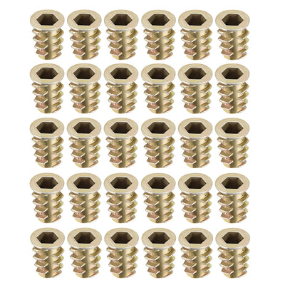 Harfington Uxcell Threaded Insert Nuts Zinc Alloy Hex Socket M6 Internal Threads 14mm Length 30pcs