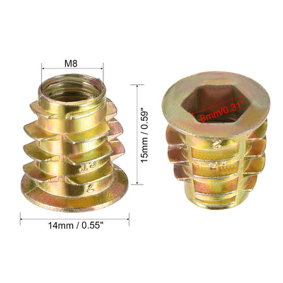 Harfington Uxcell Threaded Insert Nuts Zinc Alloy Hex Socket M8 Internal Threads 15mm Length 30pcs