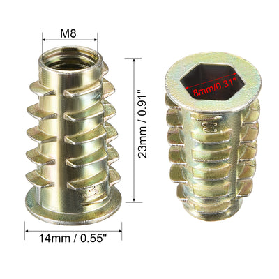 Harfington Uxcell Threaded Insert Nuts Zinc Alloy Hex Socket M8 Internal Threads 23mm Length 10pcs