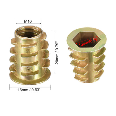 Harfington Uxcell Threaded Insert Nuts Zinc Alloy Hex Socket M10 Internal Threads 20mm Length 5pcs