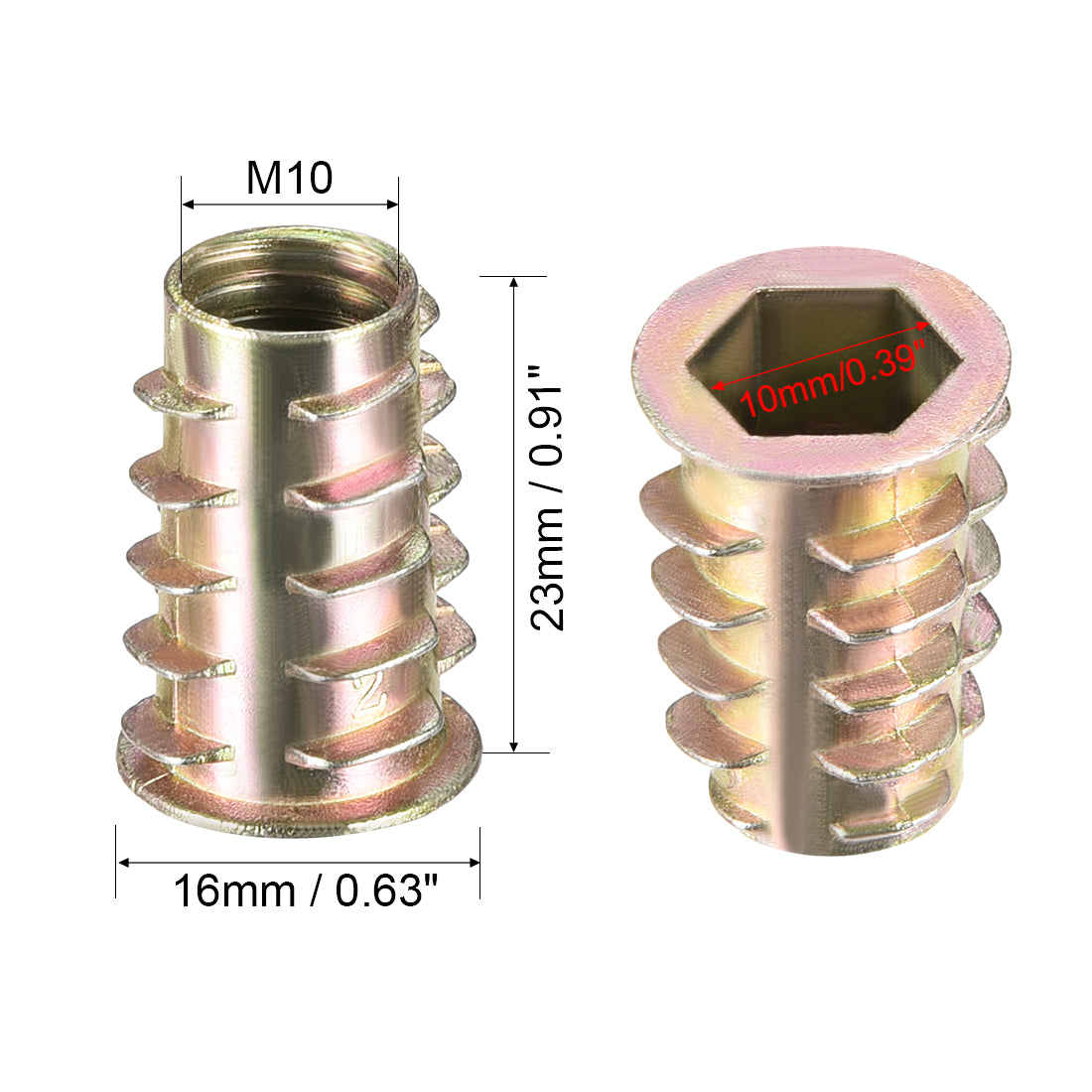 uxcell Uxcell Threaded Insert Nuts Zinc Alloy Hex Socket M10 Internal Threads 23mm Length 20pcs