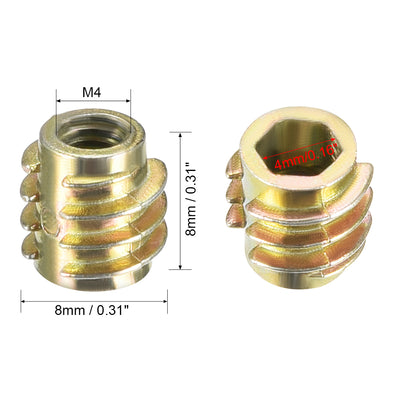 Harfington Uxcell Threaded Insert Nuts Zinc Alloy Hex-Flush M4 Internal Threads 8mm Length 30pcs