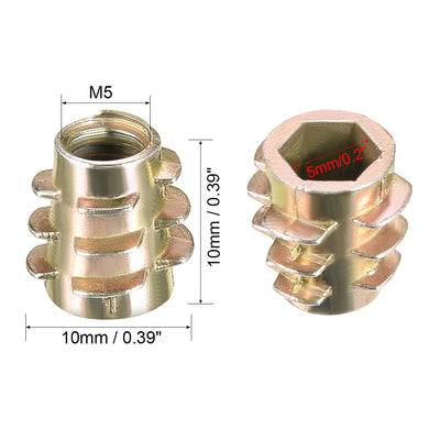 Harfington Uxcell Threaded Insert Nuts Zinc Alloy Hex-Flush M5 Internal Threads 10mm Length 50pcs