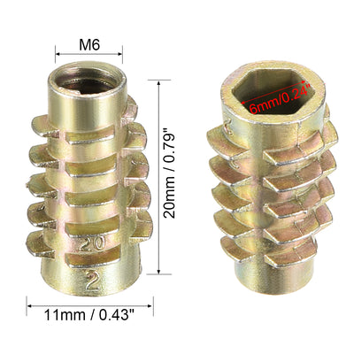 Harfington Uxcell Threaded Insert Nuts Zinc Alloy Hex-Flush M6 Internal Threads 20mm Length 30pcs