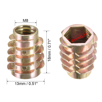 Harfington Uxcell Threaded Insert Nuts Zinc Alloy Hex-Flush M8 Internal Threads 18mm Length 10pcs