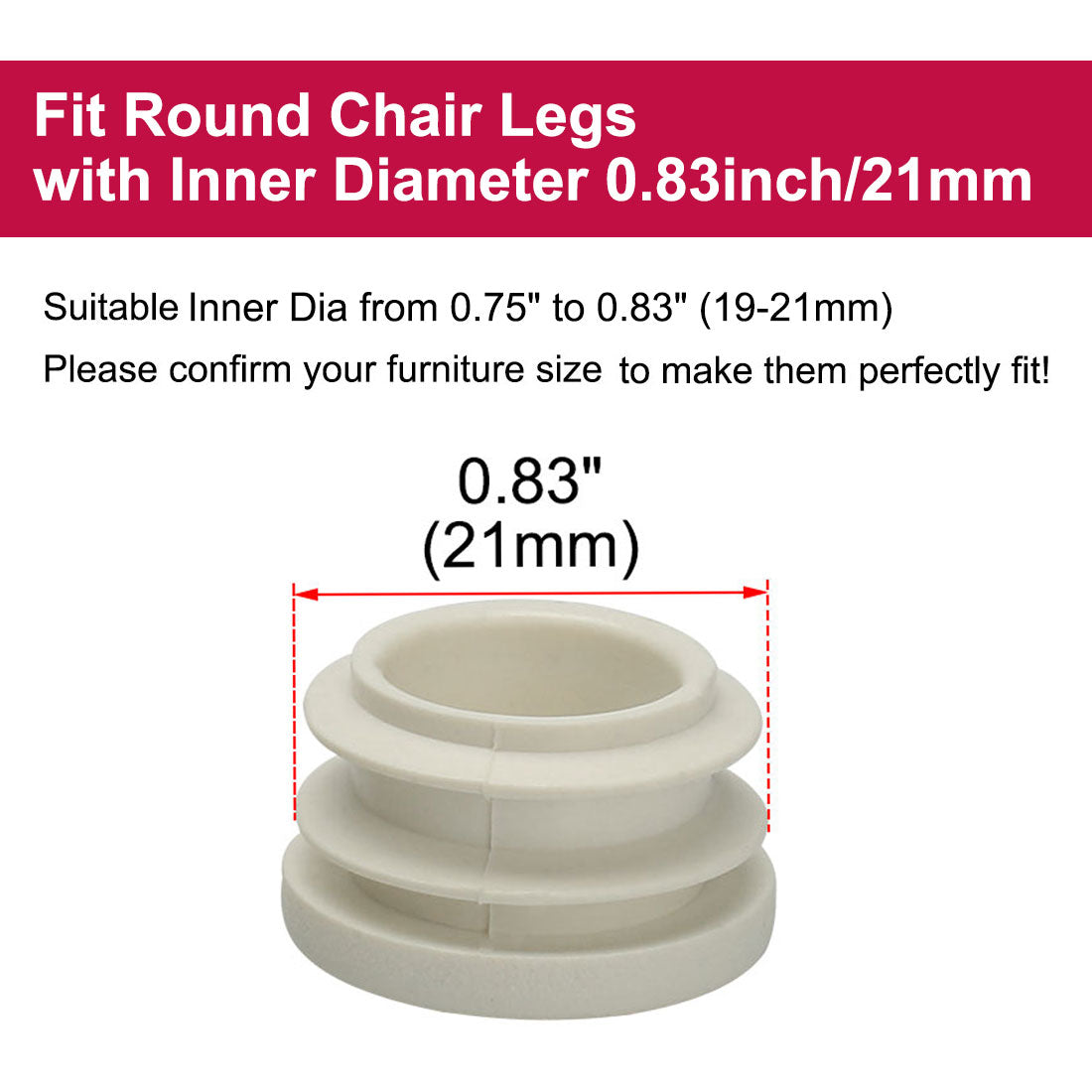 Uxcell Uxcell 1" 25mm OD Plastic Round Ribbed Tube Insert Pipe End Cover Cap White 24pcs, 0.87"-0.94" Inner Dia, Furniture Chair Table Feet Floor Protector