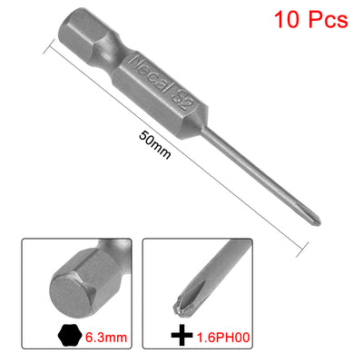 Harfington Uxcell 10pcs 50mm 1/4" Hex Shank 1.6mm PH00 Magnetic Phillips Head Screwdriver Bits S2