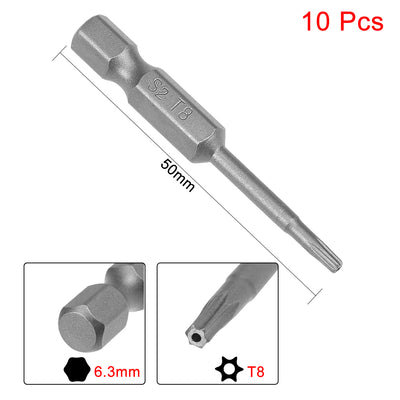 Harfington Uxcell 10pcs 50mm 1/4" Hex Shank T8 Magnetic Torx Head Security Screwdriver Bits S2