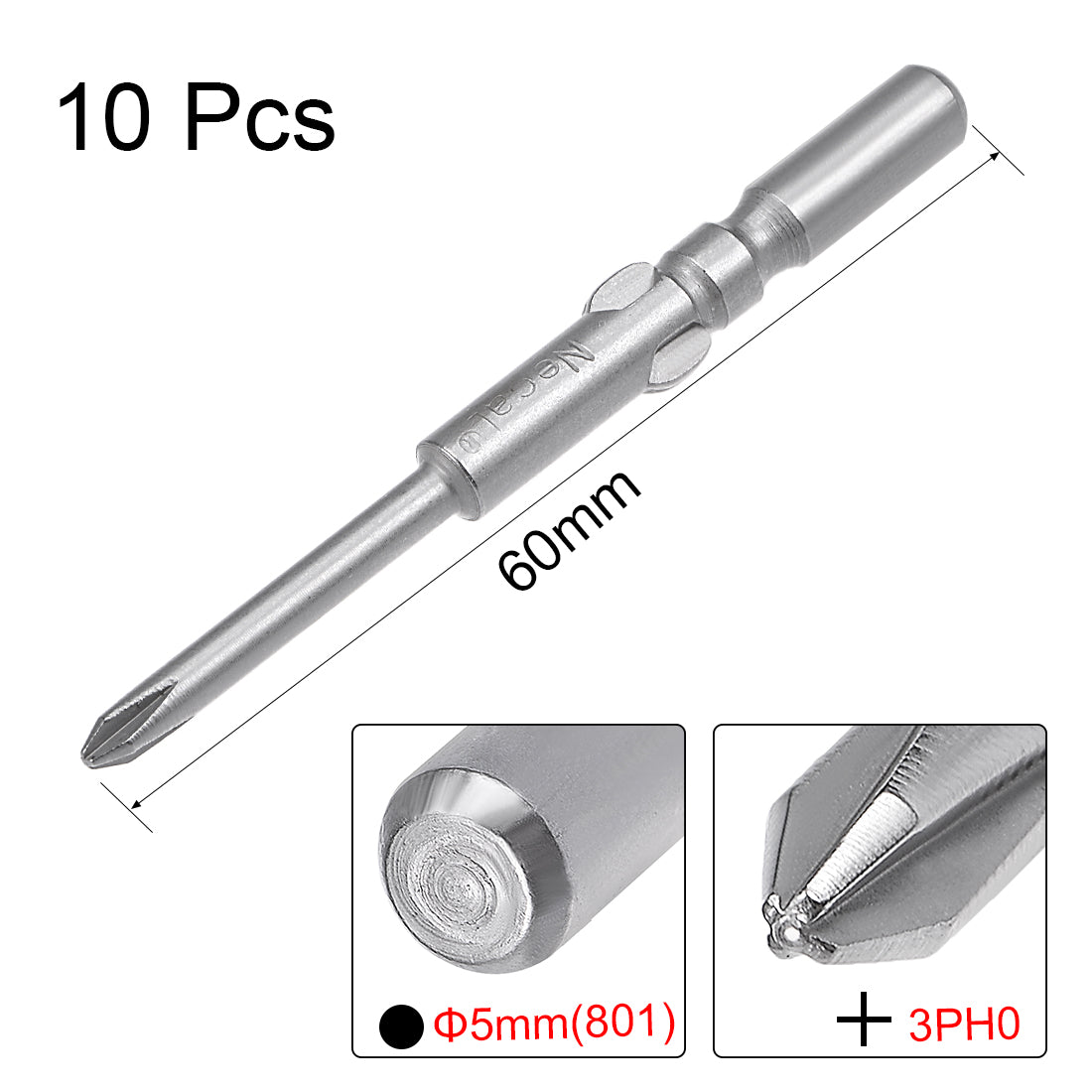 uxcell Uxcell 10 Pcs 5mm Round Shank 60mm Length 3mm PH0 Phillips Magnetic Screwdriver Bits