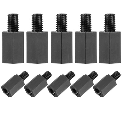 Harfington Uxcell 50pcs M4 10+6mm Male Female Thread Nylon Hex Standoff Spacer Screws PCB Pillar Black