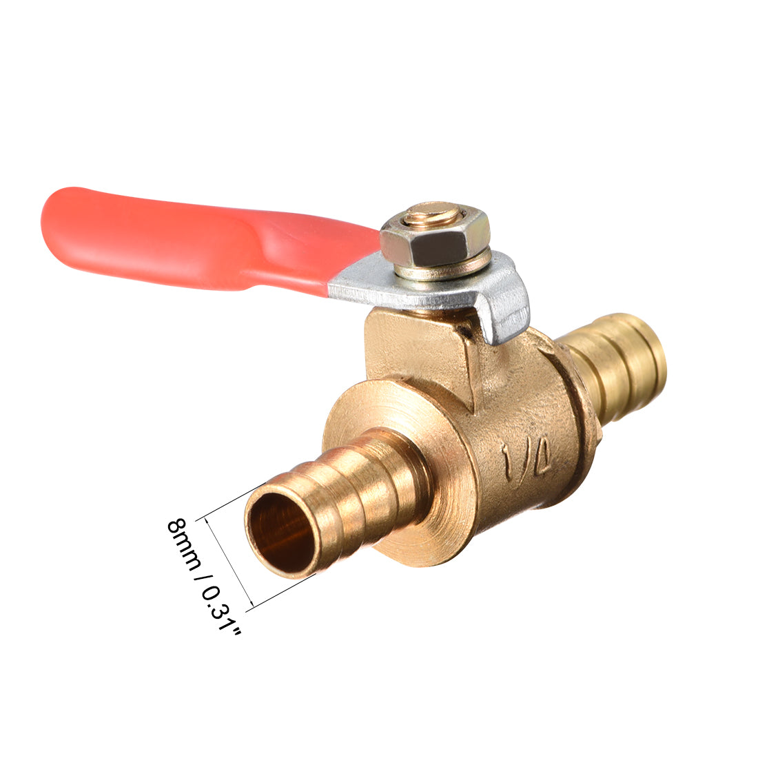 uxcell Uxcell 8mm Dia Air Compressor Dual Hose Barb Pressure Valve Switch Gold Tone Red