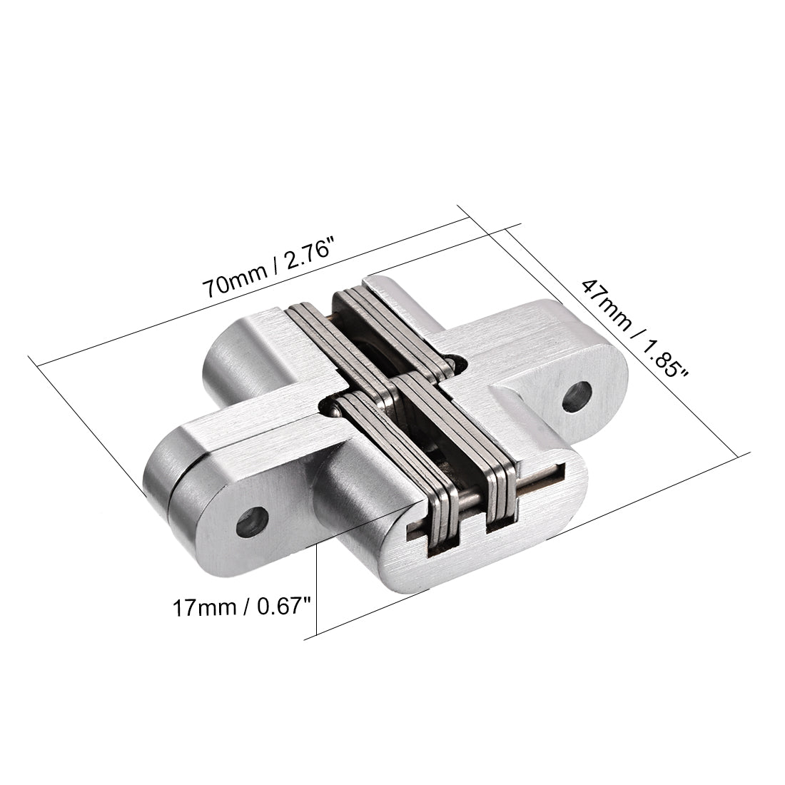 uxcell Uxcell Invisible Concealed Cross Hinges Wooden Doors, Zinc Alloy, 70 x 47 x 17mm