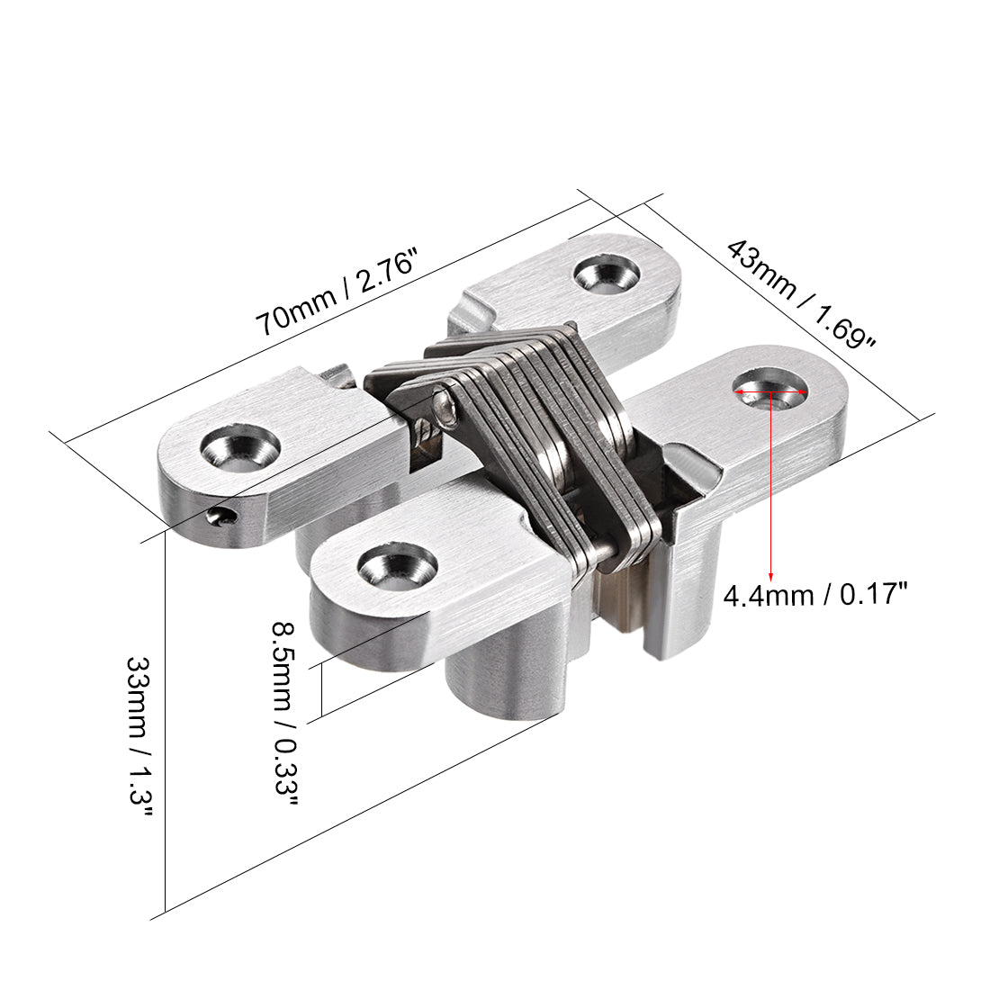 uxcell Uxcell Invisible Concealed Cross Hinges Wooden Doors, Zinc Alloy, 70 x 47 x 17mm