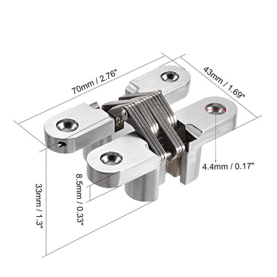 Harfington Uxcell Invisible Concealed Cross Hinges Wooden Doors, Zinc Alloy, 70 x 47 x 17mm