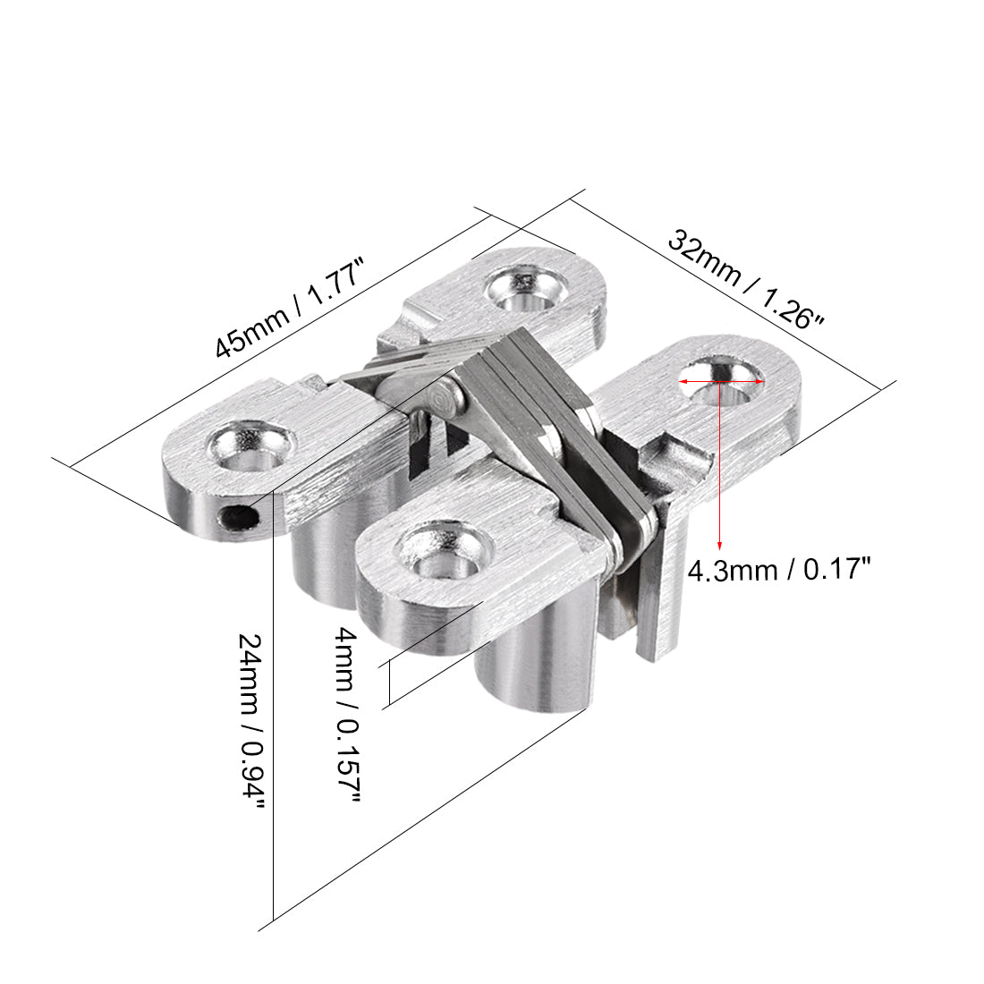 uxcell Uxcell 5pcs Invisible Concealed Cross Hinges Wooden Doors, Zinc Alloy, 45 x 36 x 12mm