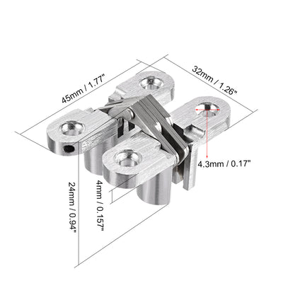 Harfington Uxcell 5pcs Invisible Concealed Cross Hinges Wooden Doors, Zinc Alloy, 45 x 36 x 12mm