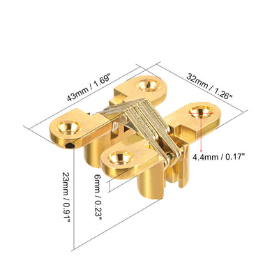 Harfington Uxcell 5pcs Invisible Concealed Cross Hinges Wooden Doors, Zinc Alloy, 43 x36x12mm