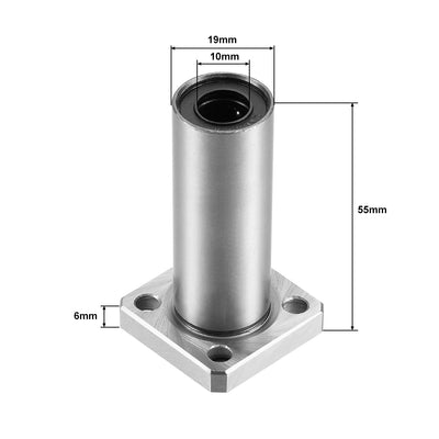 Harfington Uxcell LMK10UU Extra Long Square Flange Linear Ball Bearings, 10mm Bore Dia, 19mm OD, 55mm Length,2pcs