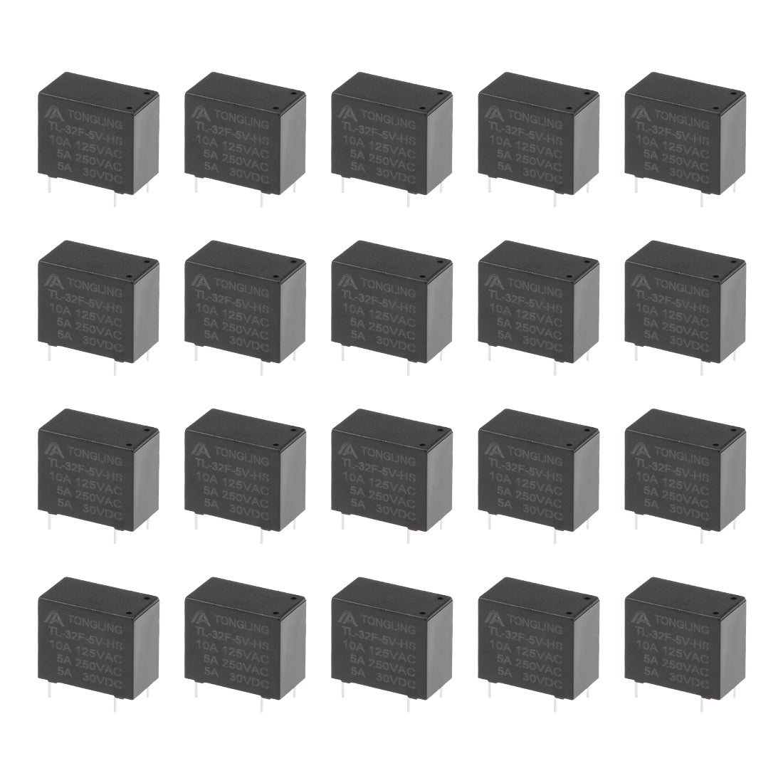 uxcell Uxcell 20 Pcs TL-32F-5V-HS DC 5V Coil  SPST 4 Pin PCB Electromagnetic Power Relay Black