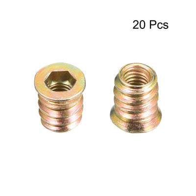 Harfington Uxcell Wood Furniture M6x13mm Threaded Insert Nuts Interface Hex Socket Drive 20pcs