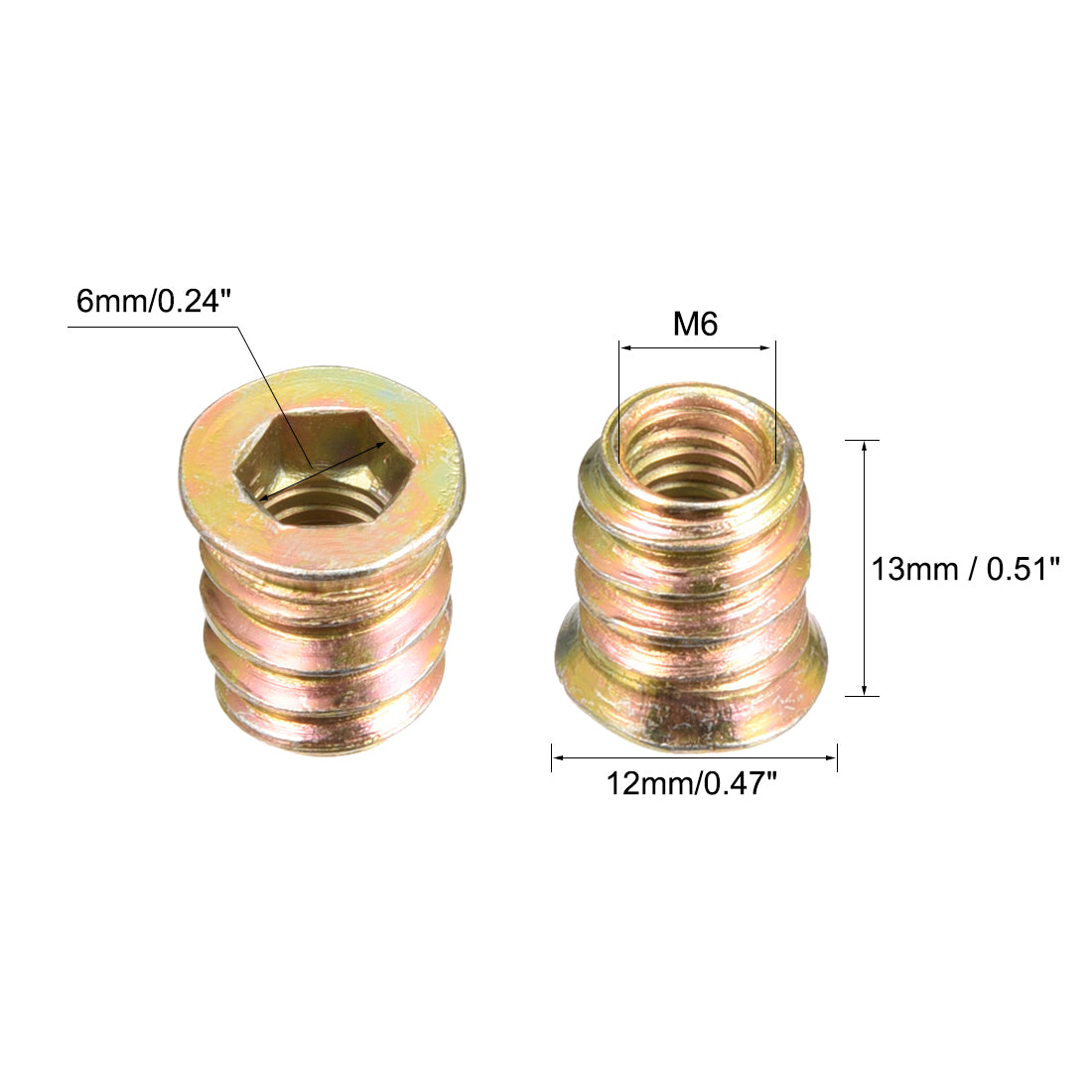 uxcell Uxcell Wood Furniture M6x13mm Threaded Insert Nuts Interface Hex Socket Drive 20pcs