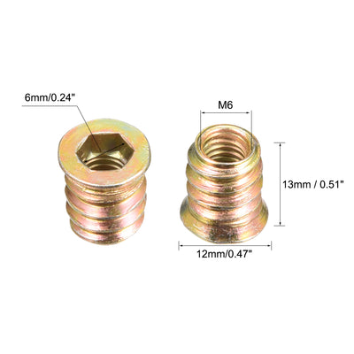 Harfington Uxcell Wood Furniture M6x13mm Threaded Insert Nuts Interface Hex Socket Drive 20pcs